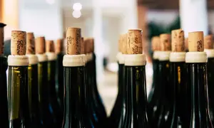 Tappi di sughero con scritte, pronti per sigillare bottiglie di vino. L'etichetta vini è un dettaglio importante.