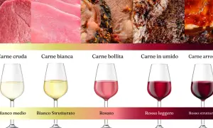 Abbinamenti ideali: carne cruda e bianca con vini bianchi, carne bollita e in umido con rosati e rossi leggeri, carne arrosto con rossi strutturati.