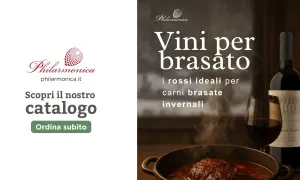 Vini per brasato: un bicchiere di rosso intenso accanto a un brasato fumante, perfetto per le serate invernali. Scopri il catalogo.
