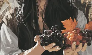 Mani che sorreggono grappoli d'uva scura e chiara, con foglie autunnali. I vinaccioli, piccoli semi, sono parte integrante del frutto.