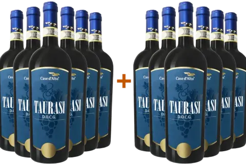 Dodici bottiglie di vino Taurasi DOCG Case d'Alto, il miglior Taurasi per eccellenza.