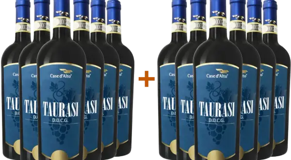Dodici bottiglie di vino Taurasi DOCG Case d'Alto, il miglior Taurasi per eccellenza.