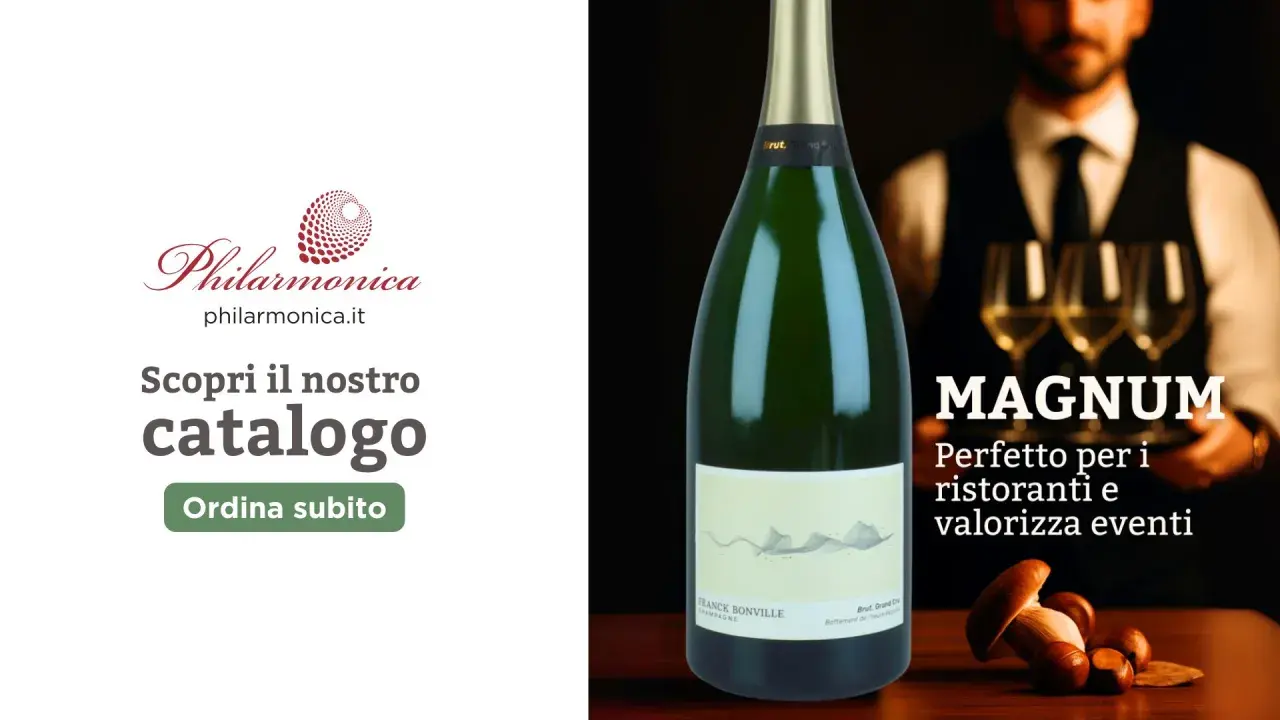 Bottiglia Magnum di champagne, perfetta per ristoranti e per valorizzare eventi. Scopri il catalogo Philarmonica.
