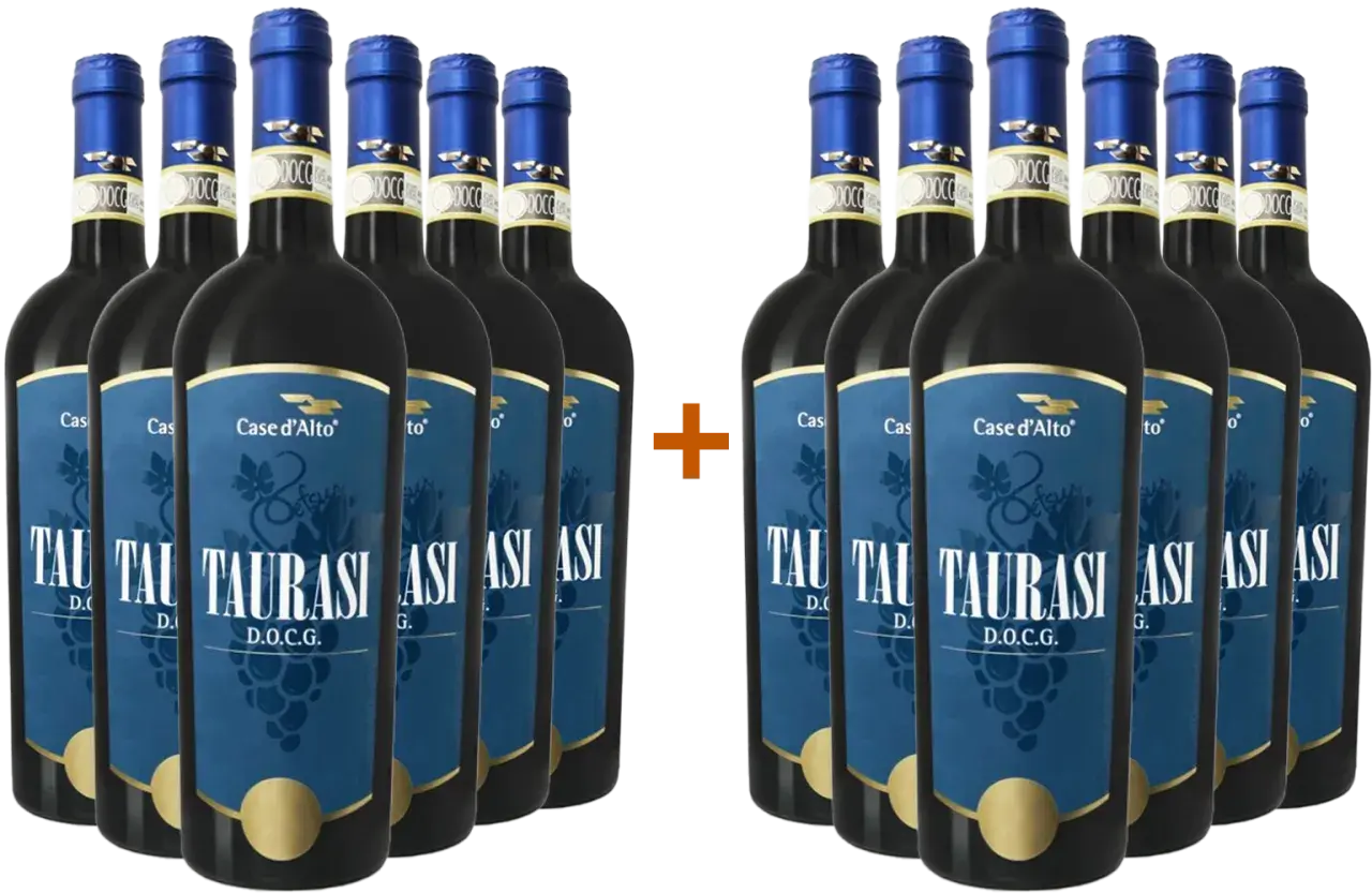 Dodici bottiglie di vino Taurasi DOCG Case d'Alto, il miglior Taurasi per eccellenza.