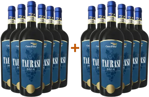 Dodici bottiglie di vino Taurasi DOCG Case d'Alto, il miglior Taurasi per eccellenza.