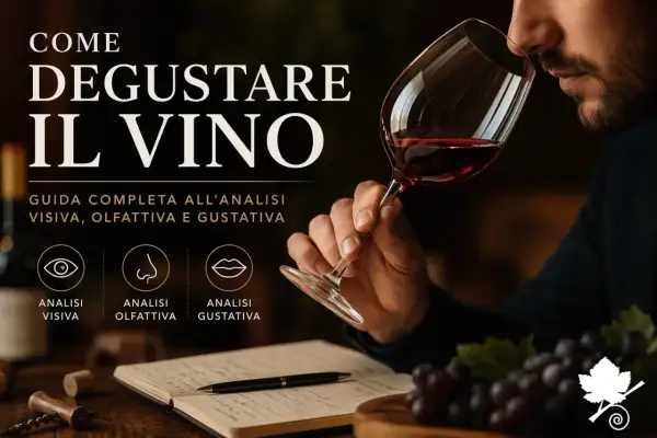 Guida alla degustazione del vino: analisi visiva, olfattiva e gustativa. Una tabella aromi vino per scoprire ogni sfumatura.